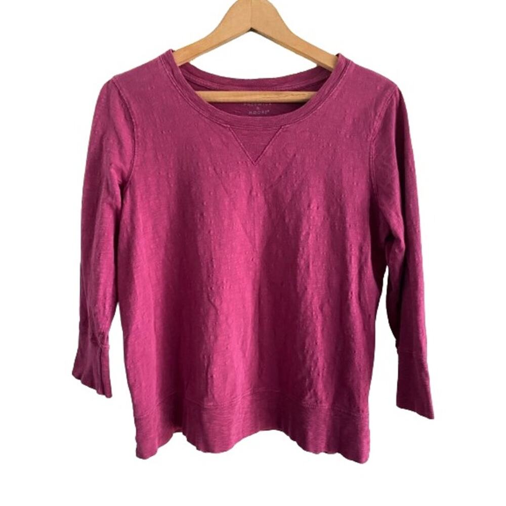 Preswick & Moore Womens Petite Large Magenta Pink Slub Knit 3/4 Sleeve Top PL‎